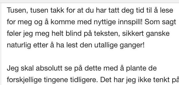 Tilbakemelding fra Hilde Høistakli